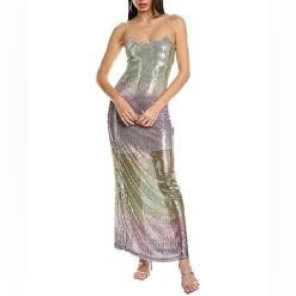 NWT LoveShackFancy Grand Scoop Neck Ombre Sequin Maxi Dress Lilac Leaves Mermaid - Picture 2 of 8